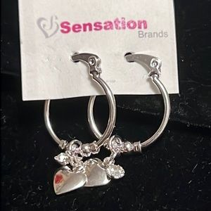 NWT Cracco Silver plated hoops with hearts and zirconia detail